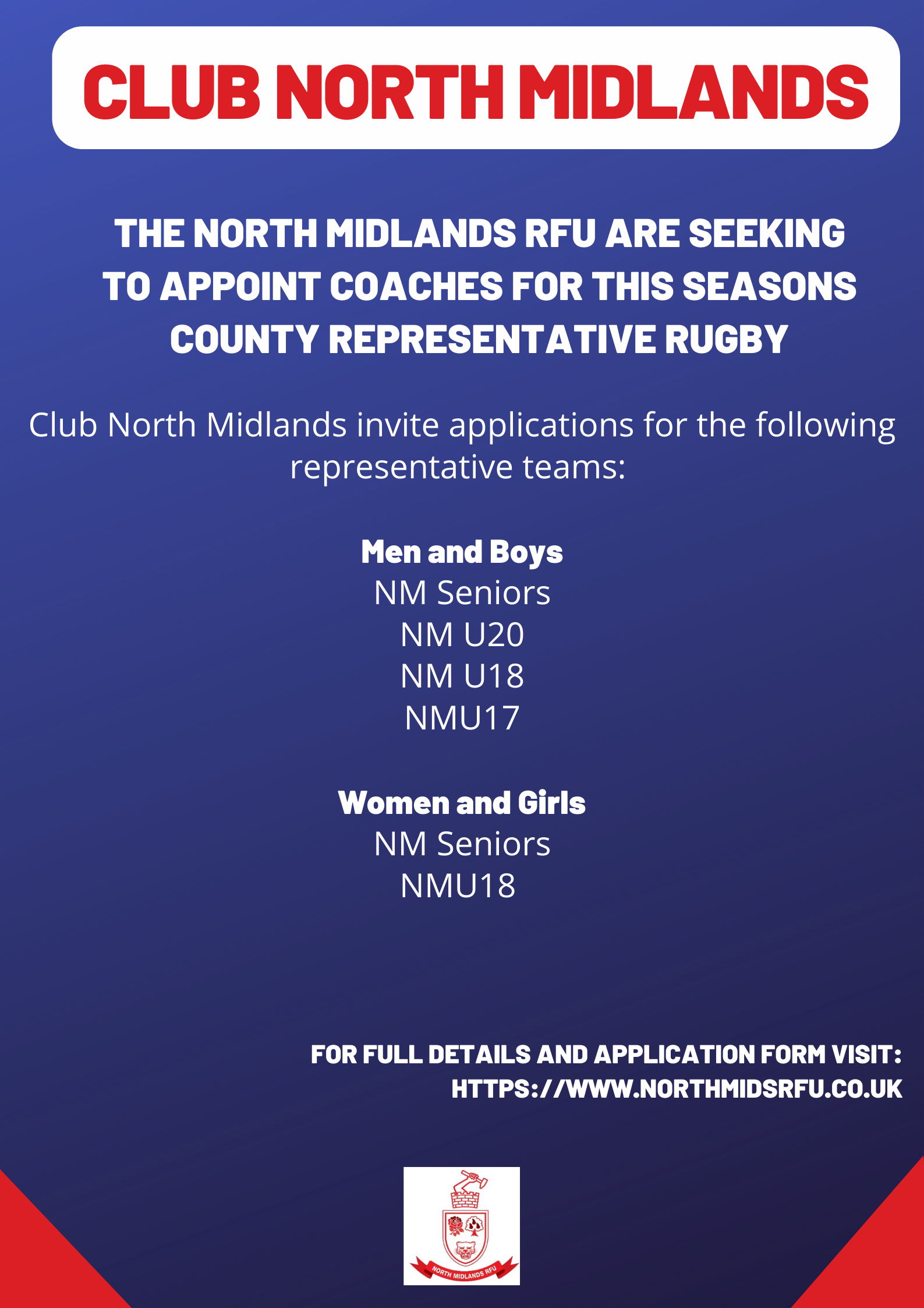 Club North Midlands seek Representative Coaches